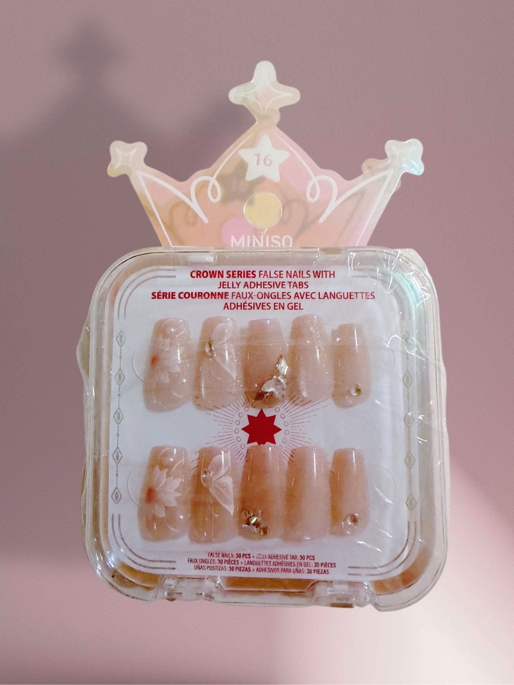 🎀3/$25🎀 MINISO Crown Series Press-On Nails – Blush Pink Floral Set